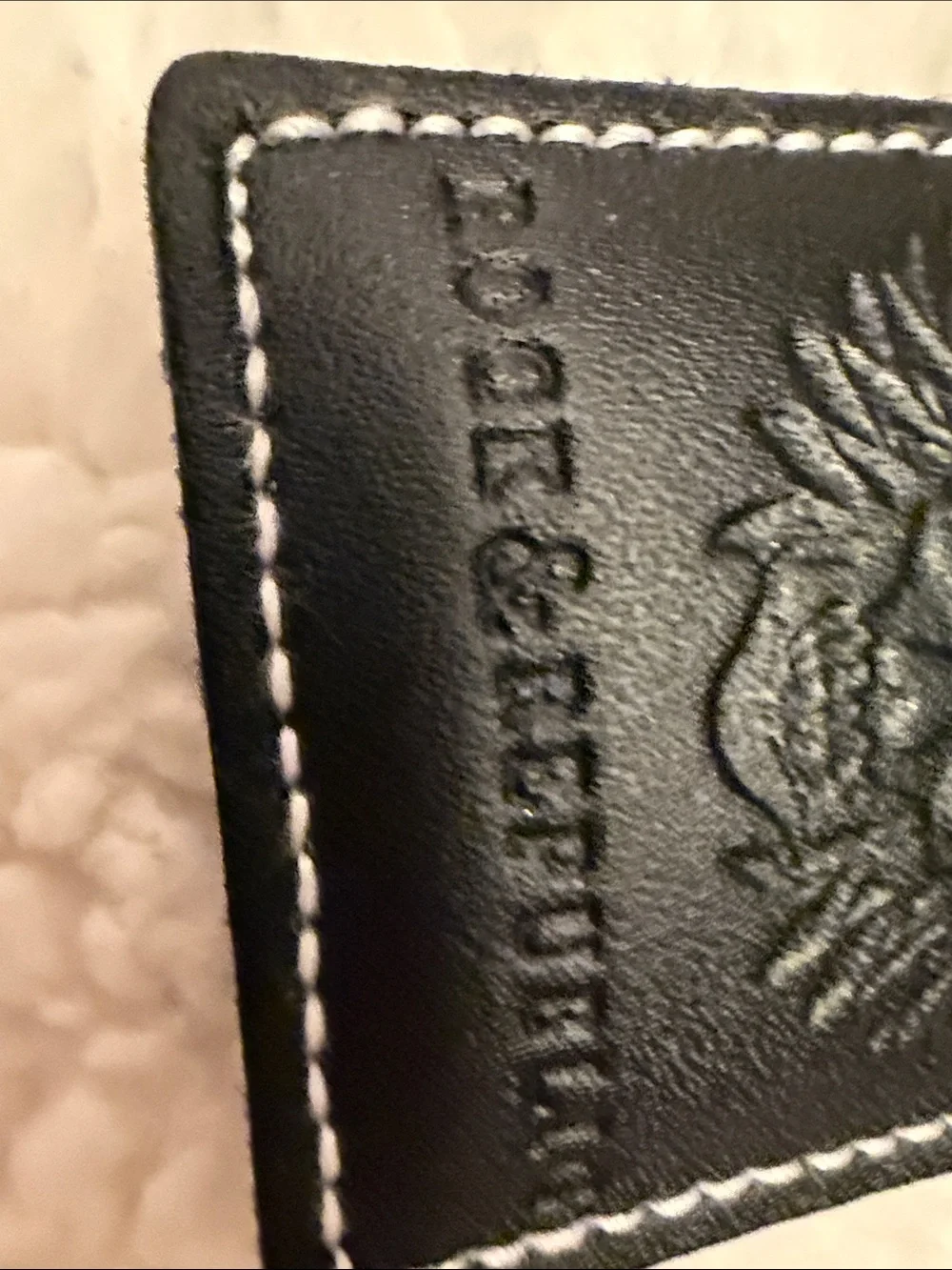Rock & Republic Black Leather Key Ring Chain Fob with Embossed Skull Motif